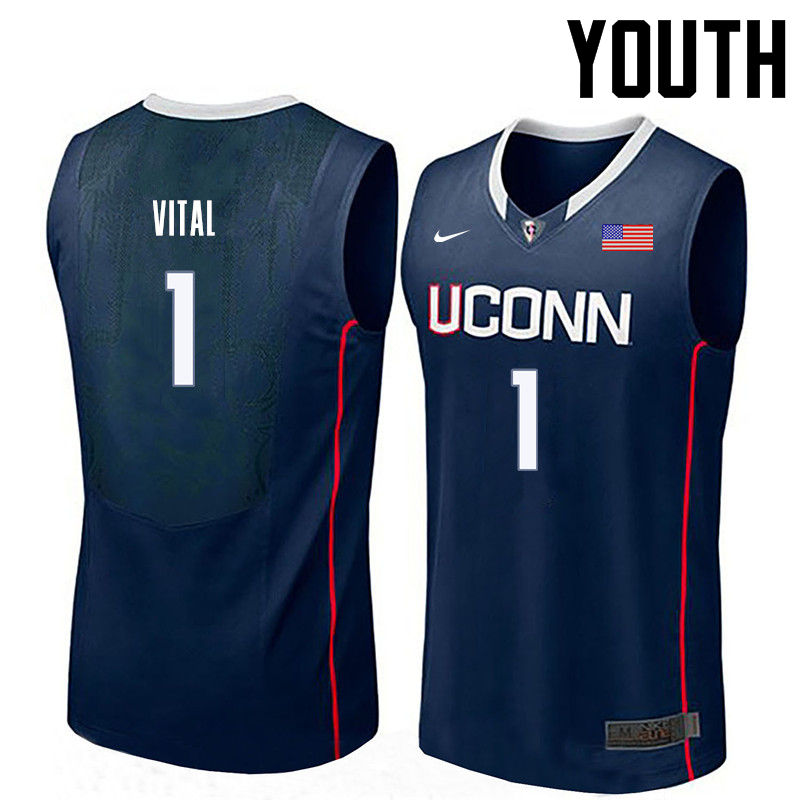 Youth Uconn Huskies #1 Christian Vital College Basketball Jerseys-Navy - Click Image to Close